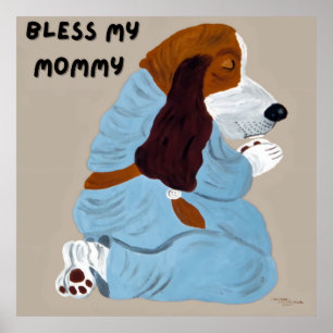 Poster Filhote de Basset Hound Rezando, "Abençoe Minha Ma