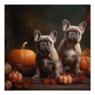 Póster Filhote de Bulldog Francês Delícia de Outono Abóbo