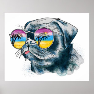 Poster Filhote de cachorro tropical da aguarela