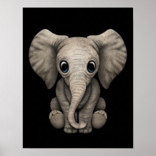 Póster Filhote de Elefante Bonito Sentado, Preto