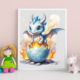 Poster Filhote de Fogo Gélido Dragão Azul Fantasia