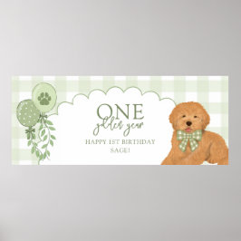 Poster Filhote de Goldendoodle Verde Um Ano de Ouro Anive