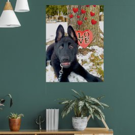 Poster Filhote de GSD preto com Corações & Grande Amor do
