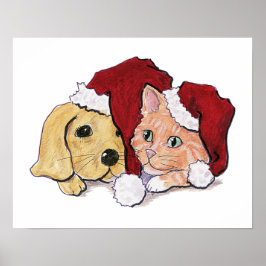 Póster Filhote de Labrador de Natal fofo e Gato Tabby Lar