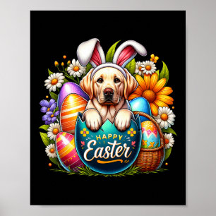 Poster Filhote de Labrador de Páscoa Floral Ovos Colorido