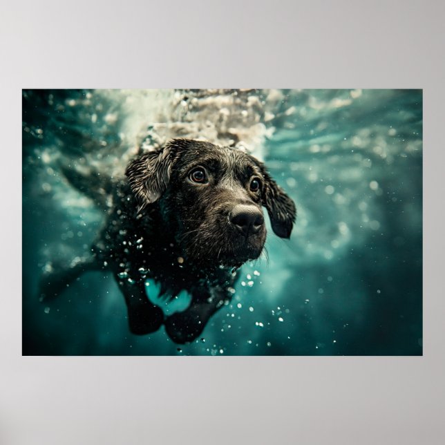 Poster Filhote de Labrador Nadando Debaixo d'Água Design (Frente)