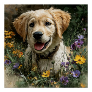 Póster Filhote de Retriever Dourado Prado de Flor Silvest