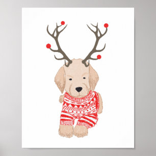 Poster Filhote de Retriever Dourado Suéter de Natal Chifr