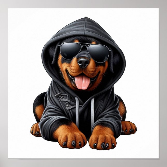 Poster Filhote de Rottweiler com Moletom com Capuz (Frente)