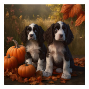 Póster Filhote de Springer Spaniel Delícia de Outono Abób
