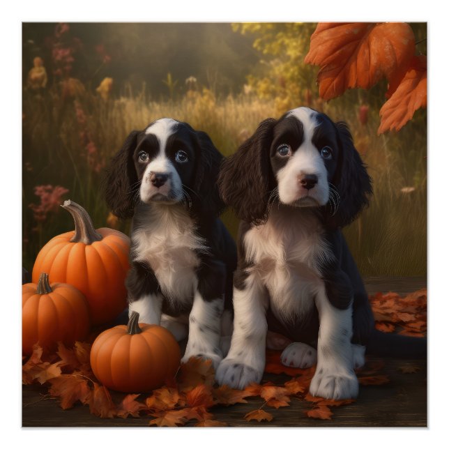 Póster Filhote de Springer Spaniel Delícia de Outono Abób (Frente)