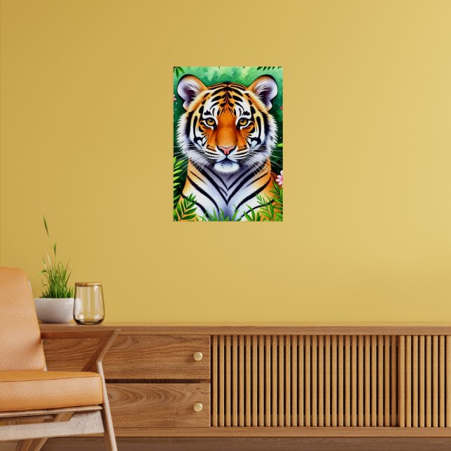 Poster Filhote de tigre botânico ousado (Sala de Estar 2)