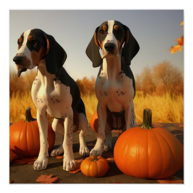 Póster Filhote de Treeing Walker Coonhound Outono Abóbora (Frente)
