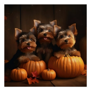 Póster Filhote de Yorkshire Terrier Delícia de Outono Abó