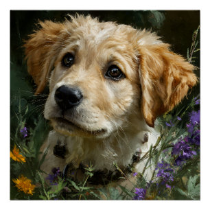 Póster Filhote Dourado Olhar de Flor Silvestre