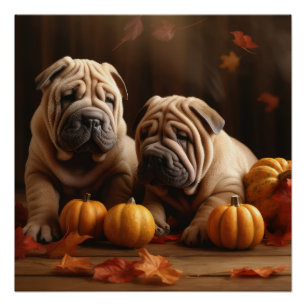 Póster Filhote Shar Pei Delícia de Outono Abóbora