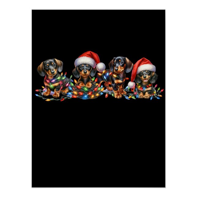 Póster Filhotes de Dachshund de Natal (Frente)