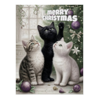 Póster Filhotes de Gato Feliz Natal