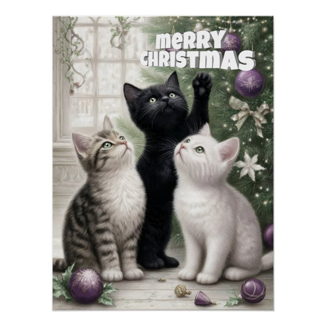 Póster Filhotes de Gato Feliz Natal (Frente)