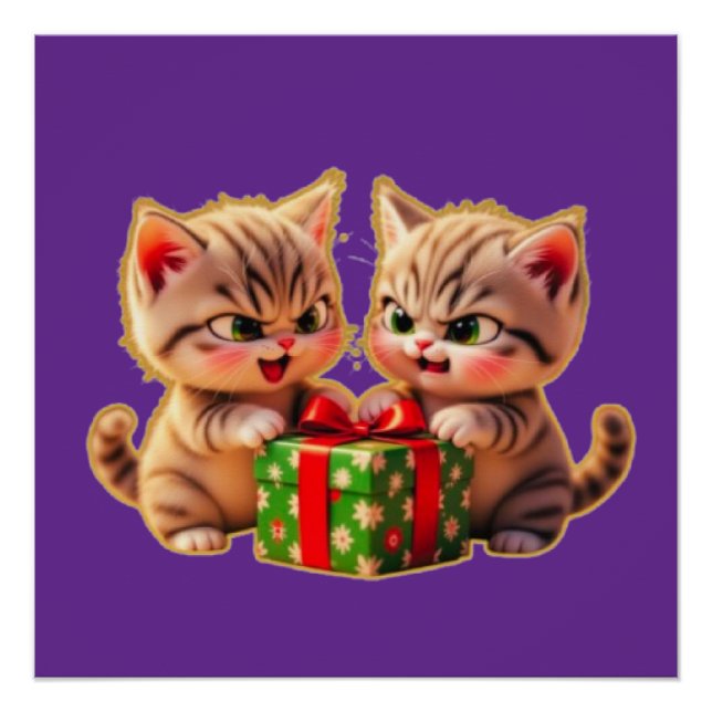 Póster **Filhotes Fofos Brigando por um Presente – Natal  (Frente)