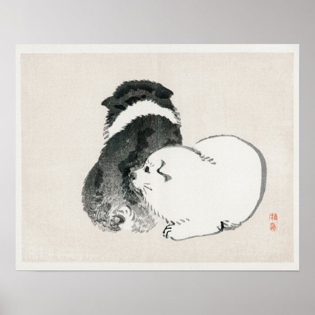 Poster Filhotes pretos e brancos de Kōno Bairei (Frente)