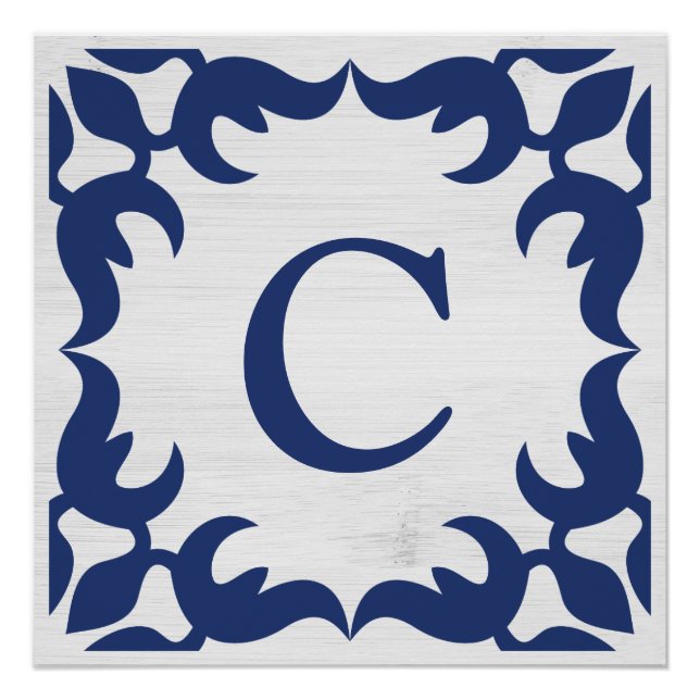 Póster Filigree Framed Monogramas em azul Marinho (Frente)
