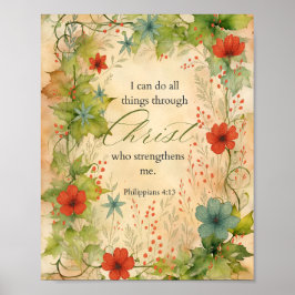 Poster Filipenses 4:13 Posso Tudo Em Botânica Vintage