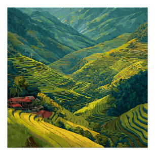Póster Filipinas Banaue Vibrantes Terraços de Arroz Vinta