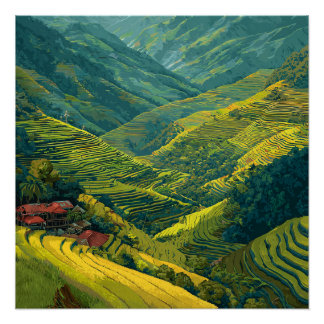 Póster Filipinas Banaue Vibrantes Terraços de Arroz Vinta