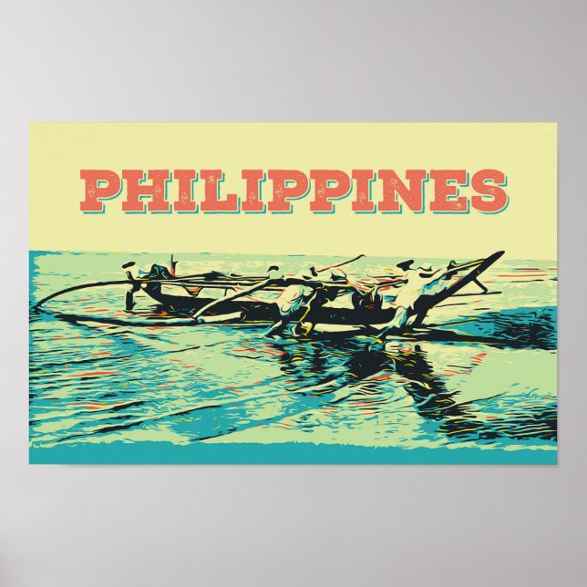 Poster Filipinas, cena de pesca nas ilhas Visayas (Frente)