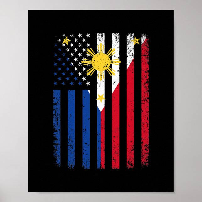 Poster Filipinas EUA Bandeira 4 de julho Americano (Frente)