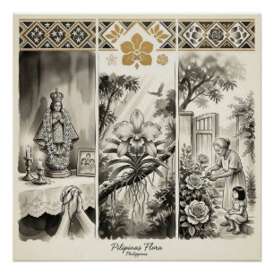 Póster Filipinas Flora- Sampaguita · Waling-Waling · Rosa