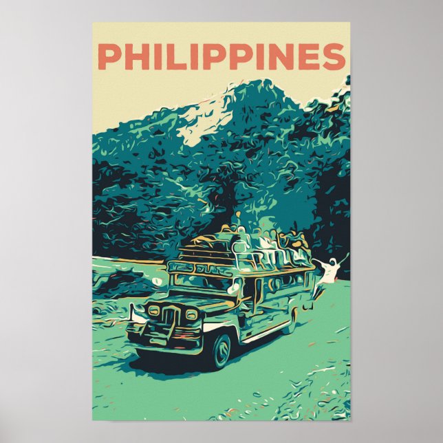 Poster Filipinas, jeepney em Luzon, central de cordilheir (Frente)