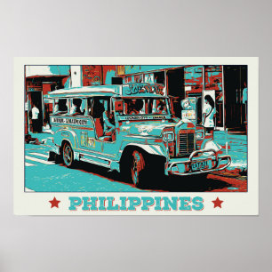 Poster Filipinas, jeepney icônico em Manila