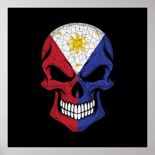 Poster Filipinas sorrindo Sinalizador do crânio (Frente)
