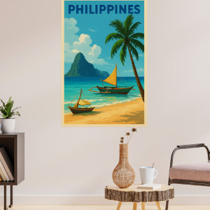 Poster Filipinas Viagem Antiga - Praia Tropical