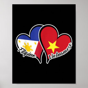 Poster Filipinas Vietnam Flag Heart Half Filipino Half