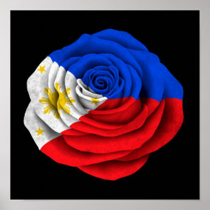 Poster Filipino Rosa Flag em preto