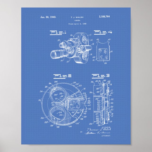 Póster Filme Câmera 1940 Patent Art - Blueprint (Frente)