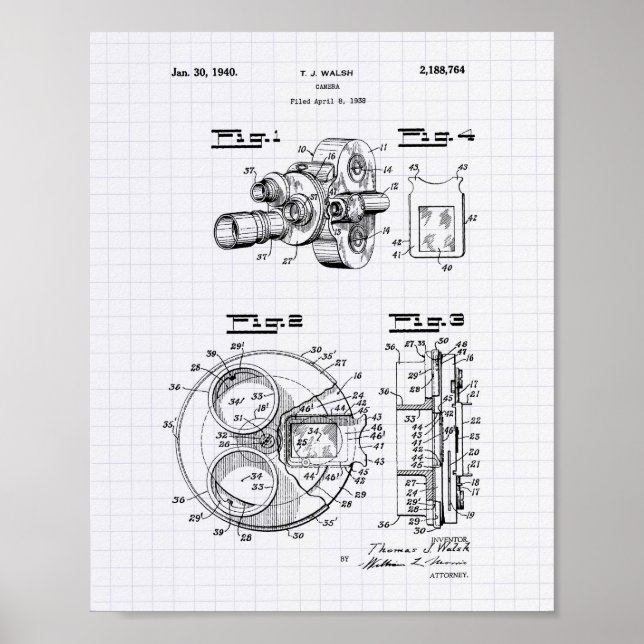 Póster Filme Camera 1940 Patent Art - Lined Peper (Frente)