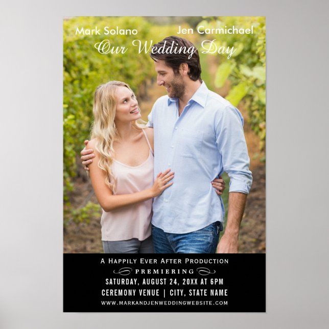 Póster Filme de Foto de Convite para Casamento Preto Únic (Frente)