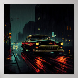 Poster Filme Noir de Alto Contraste: Condução Noturna com