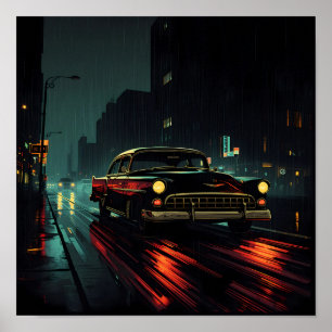 Poster Filme Noir de Alto Contraste: Condução Noturna com