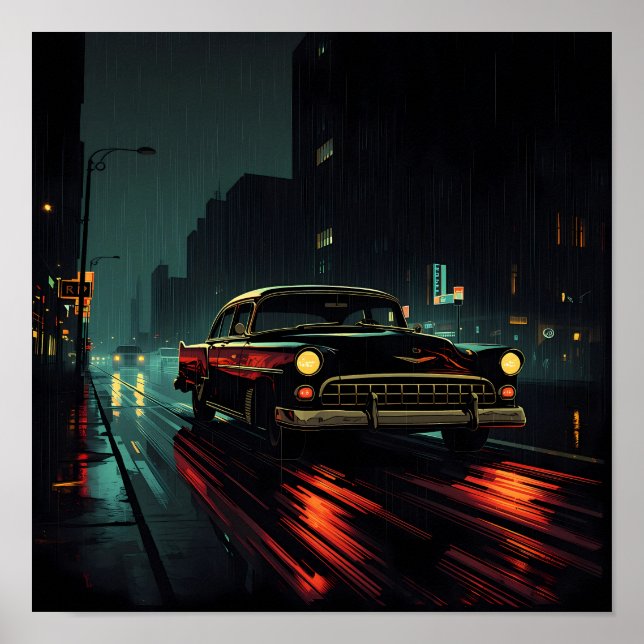 Poster Filme Noir de Alto Contraste: Condução Noturna com (Frente)
