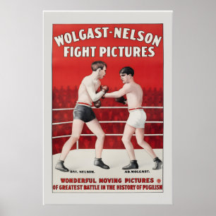 Poster Filmes Antigos de Boxe de 1916 Estilo Vintage de C