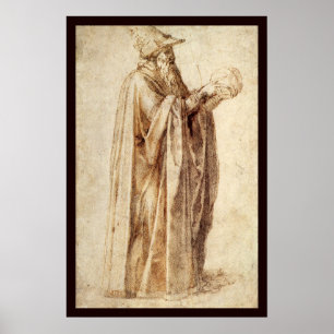 Póster Filósofo Grego com Crânio Humano por Michelangelo