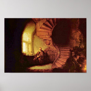 Póster Filósofo na meditação. Por Rembrandt Van Rijn