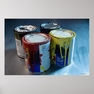 Póster Fim-acima de quatro latas da pintura