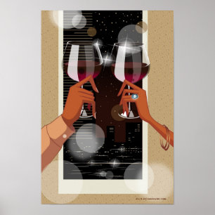 Poster Fim-acima de um casal que brinda com vidros de