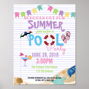 Poster fim do ano escola de piscinas de verão